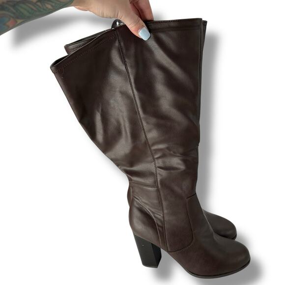 NEW Style & Co Brown Knee High Boots Size 7.5W XWC Wide Calf Riding Heeled - Picture 4 of 7